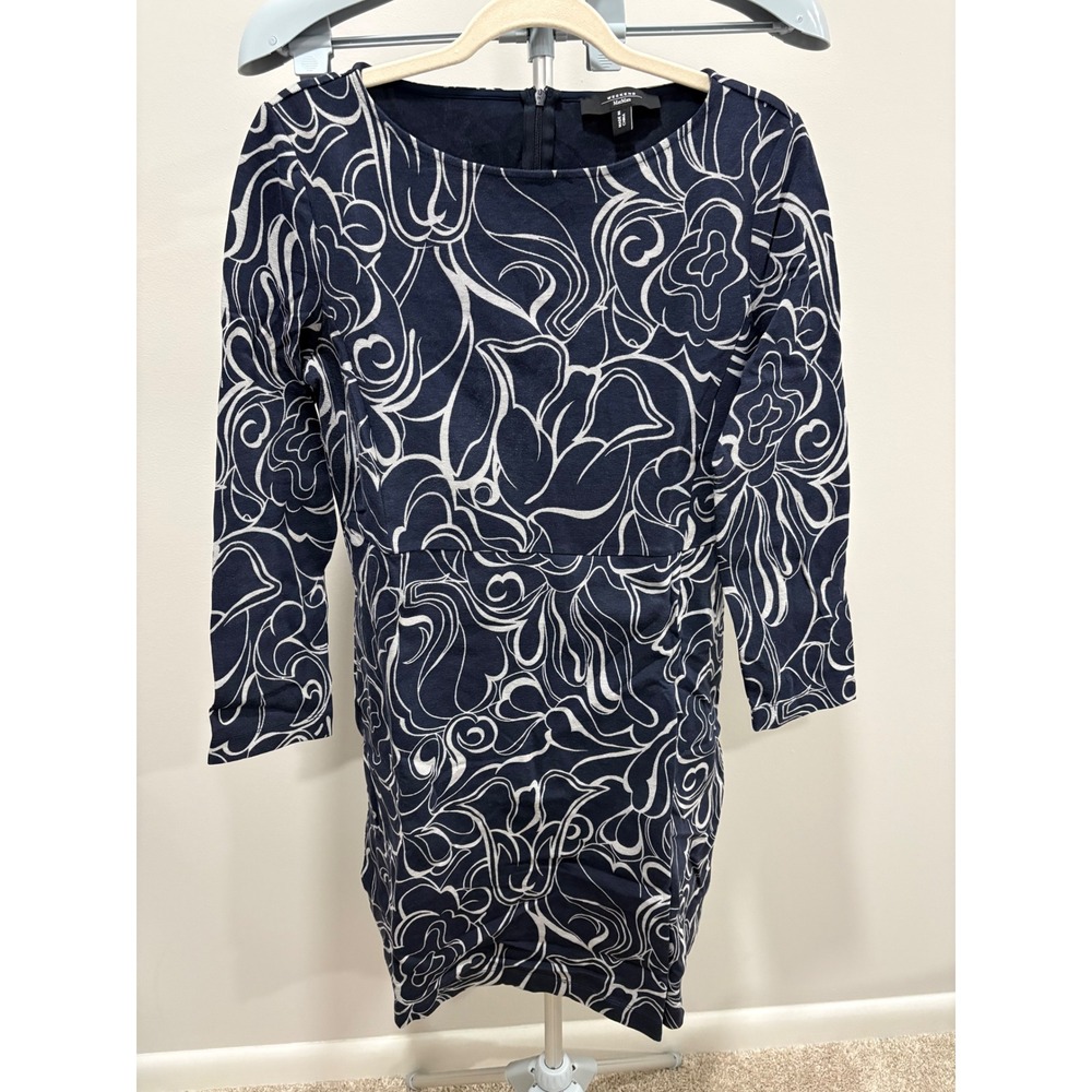 Weekend Max Mara Jumcos Printed Jersey Dress Boatneck Long Sleeve Navy XL